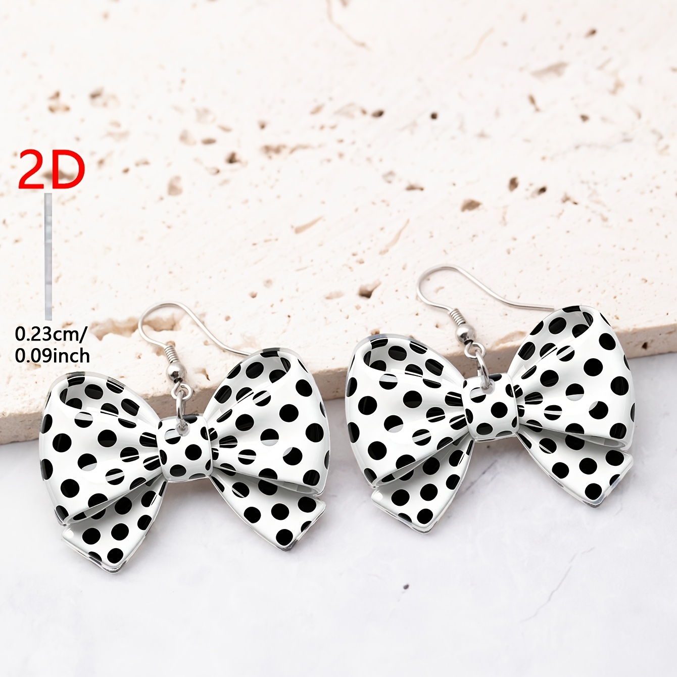 Women's Black & White Polka Dot Bow Pattern Acrylic Pendant Earrings